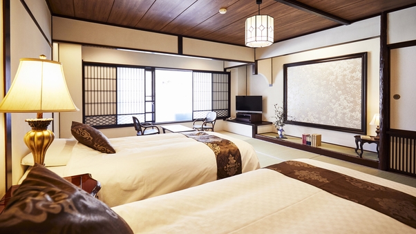 【深山亭】旅館の寛ぎとホテルの快適さを兼備 ベッド/45平米